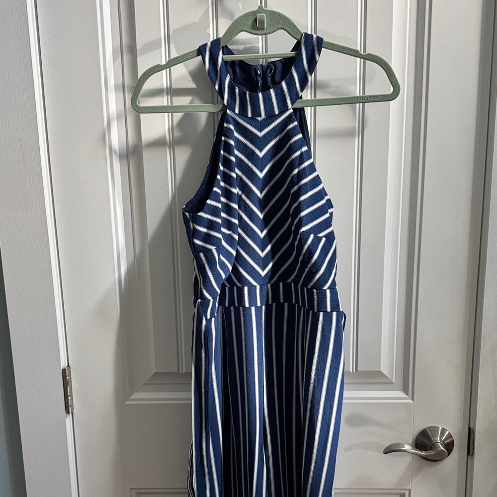 Navy and White Striped Halter Dress